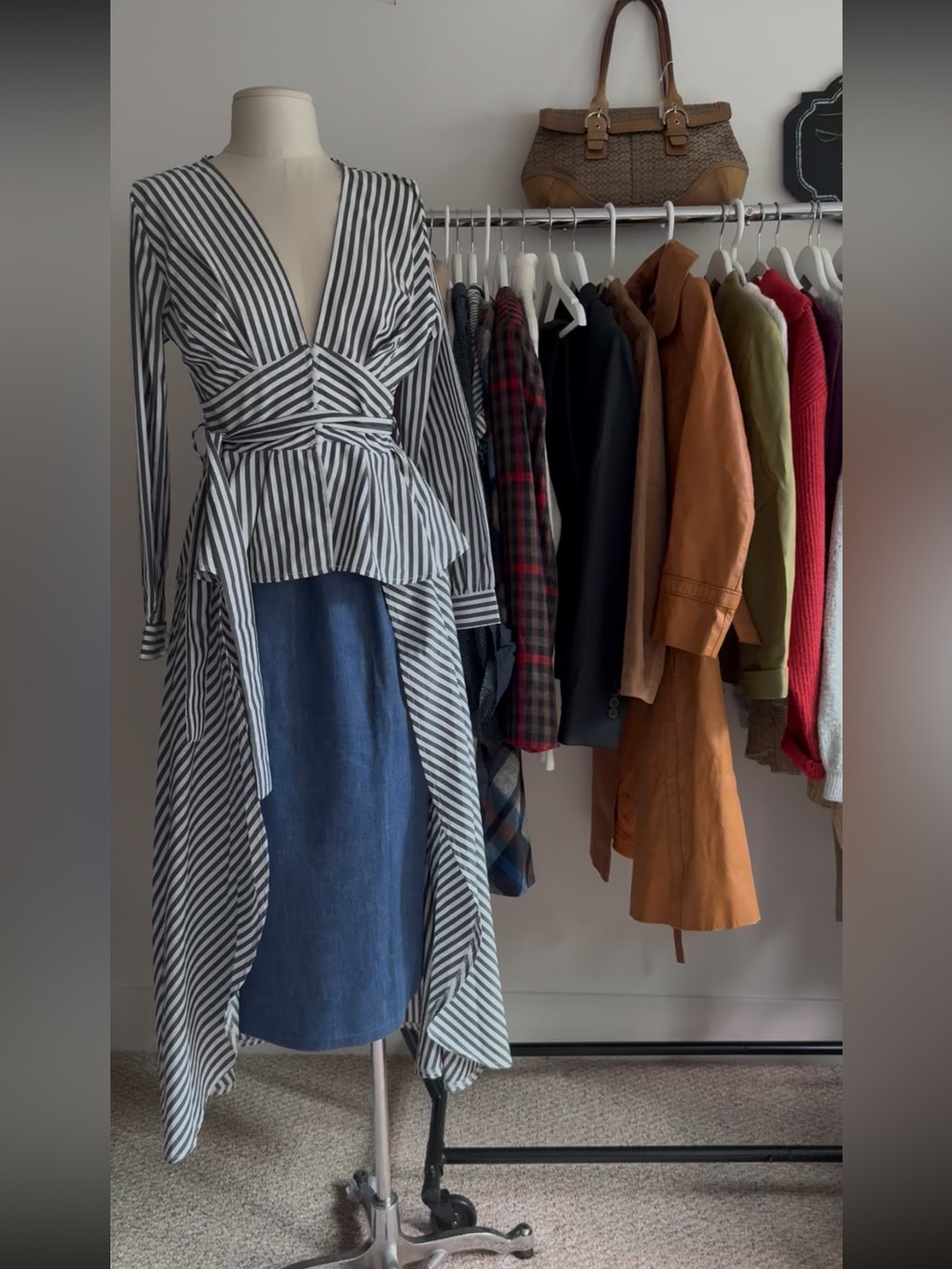 CBR Grey & White Striped Peplum Tunic